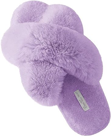 Amazon.com | GaraTia Women Open Toe Slippers Plush Cross Band Fleece Fluffy Memory Foam House Shoes Purple 5-6.5 M US | Slippers