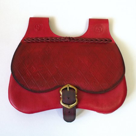 Medieval leather belt pouch with stamping
