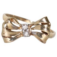 14 KT Two Tone Gold Diamond Bow Ring