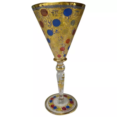 Art Nouveau Moser Enamel Wine Glass Chalice Goblet c1905 : Hide and Go Keep | Ruby Lane