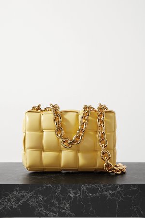 Yellow Cassette chain-embellished padded intrecciato leather shoulder bag | Bottega Veneta | NET-A-PORTER