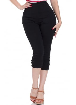 Jawbreaker Clothing Holly Black Retro Capri Pants | Attitude Clothing