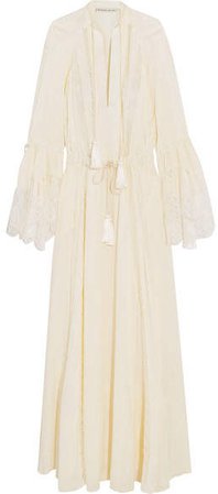 Lace-paneled Silk-jacquard Gown - Ivory