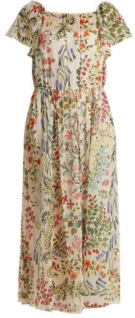 Floral Print Chiffon Dress - Womens - Cream Multi