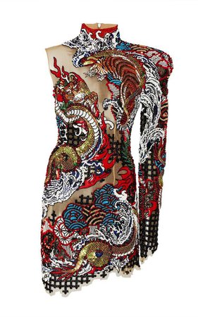 BALMAIN Asymmetric Cutout Embroidered Jacquard Dress