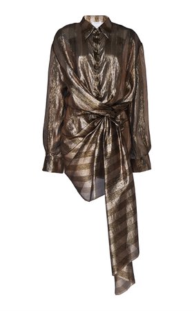Drape Front Metallic Mini Shirt Dress by Oscar de la Renta | Moda Operandi