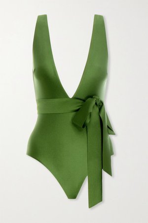 Empire Tie-detailed Swimsuit - Army green