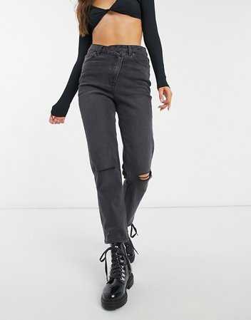 Object ripped jeans with stepped waistband in black | ASOS