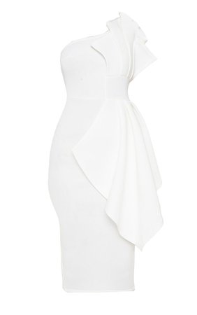 White One Shoulder Pleated Detail Midi Dress | PrettyLittleThing USA