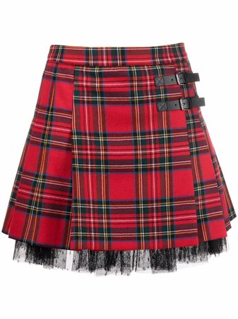 Shop RED Valentino tartan-print pleated kilt mini skirt with Express Delivery - FARFETCH