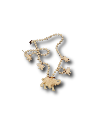 Vintage Celluloid Elephant Pendant Molded Rosebud Beaded Necklace
