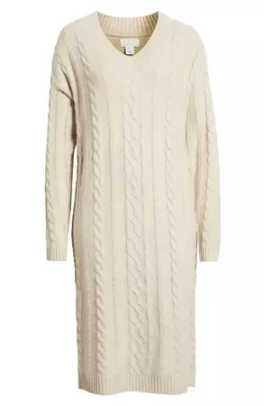 Caslon® Long Sleeve Cable Stitch Sweater Dress | Nordstrom