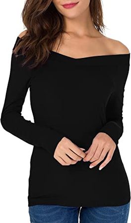 Sarin Mathews Womens Off The Shoulder Long Sleeve Tops Slim Fit Blouse Shirts Black M at Amazon Women’s Clothing store