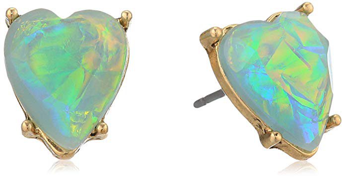 Betsey Johnson Stone Heart Stud Earrings, Opal, One Size, OPAL: Clothing