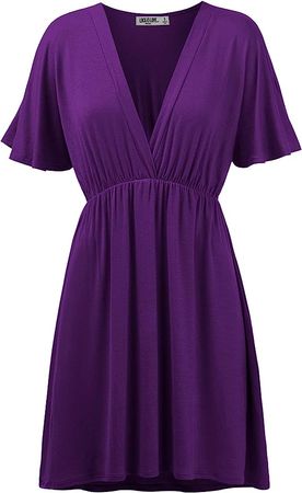 Lock and Love LL WDR 1338 Womens Short Sleeve Kimono Style Deep V-Neck Casual Summer Dress S-3XL Plus Size S Dark_Purple at Amazon Women’s Clothing store