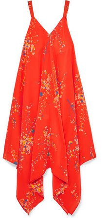 Jaline - Selena Floral-print Silk Crepe De Chine Dress - Coral