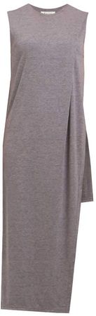 Paisie Jersey Midi Dress With Asymmetric Overlay In Grey