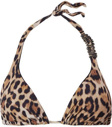 Embellished Leopard-print Triangle Bikini Top - Leopard print