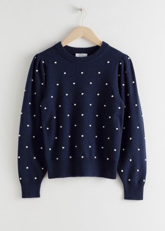 Polka Bobble Knit Sweater - Navy White Dots - Sweaters - & Other Stories