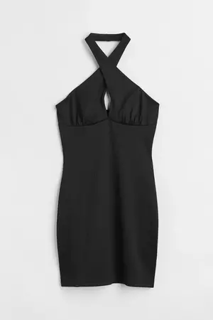 Halterneck Jersey Dress - Black - Ladies | H&M CA