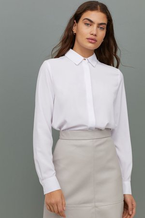 Long-sleeved Blouse - White - Ladies | H&M US