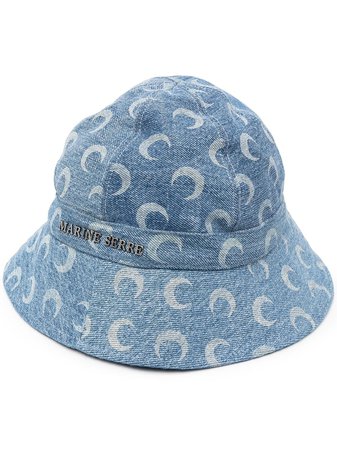 Marine Serre moon-print Denim Bucket Hat - Farfetch