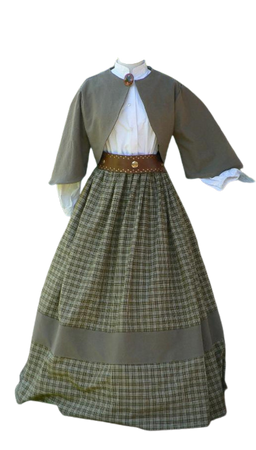 Civil War Zoave Jacket Victorian Bolero Historical Costume Homespun Plaid Skirt 2 Piece Outfit