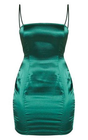 Petite Emerald Green Satin Bodycon Dress | PrettyLittleThing