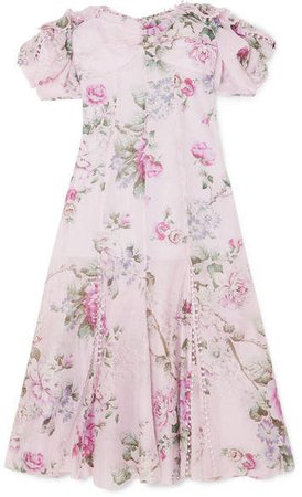 Send Me A Postcard Floral-print Cotton And Silk-blend Midi Dress - Lilac