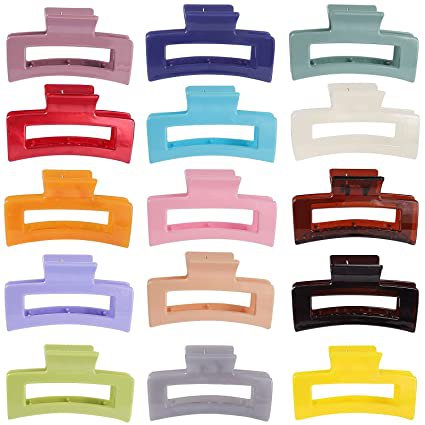Amazon.com: 15 Pack Rectangle Hair Claw Clips Solid Color Hair Clips Stylish Elegant Barrettes for All Hair Types for Women Non-Slip Hair Jaw Clips : Beauty & Personal Care
