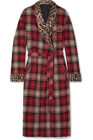R13 | Manteau en laine mélangée à carreaux et en crêpe à imprimé léopard | NET-A-PORTER.COM