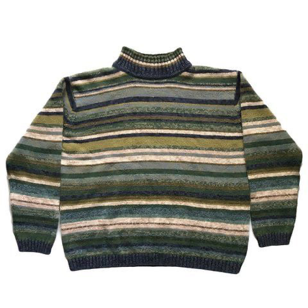 vintage green striped turtle neck sweater knitted