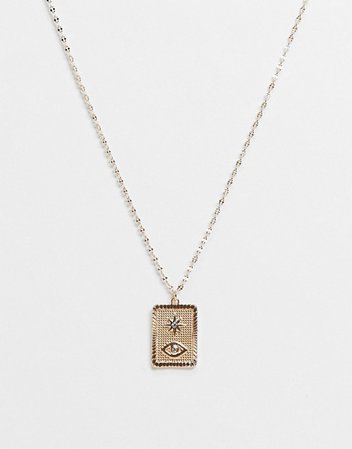 ASOS DESIGN necklace with star and eye tag pendant in gold tone | ASOS