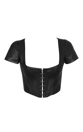 Clothing : Tops : 'Abigail' Black Vegan Leather Cap Sleeve Crop Top