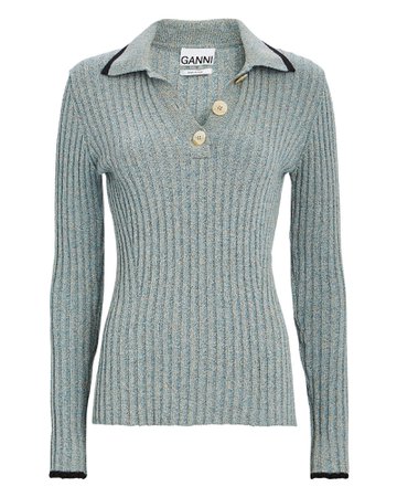 GANNI Rib Knit Polo Sweater | INTERMIX®