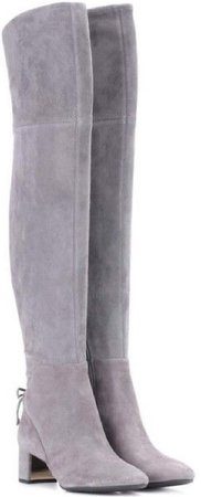 Grey thigh high boots low heel