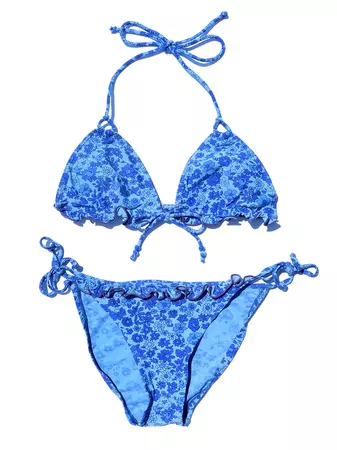 Y2K Vintage Blue Floral Ruffle Bikini With Tie Sides Sz M - Etsy Australia