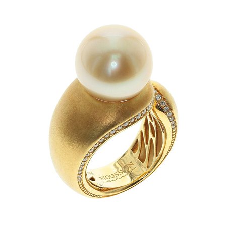 Golden South Sea Pearl Diamonds Cocktail Ring by Mousson Atelier