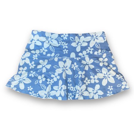blue hibiscus drawstring waist mini skirt