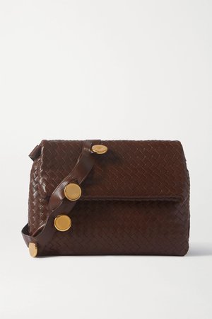 Dark brown Embellished intrecciato leather shoulder bag | Bottega Veneta | NET-A-PORTER