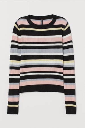 Fine-knit Top - Black/multicolored stripes - Ladies | H&M US