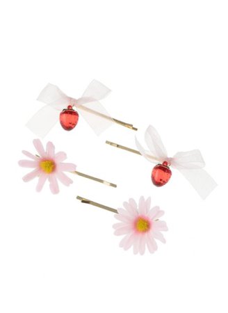 pins hair clips heart ribbon daisy flower pink red white