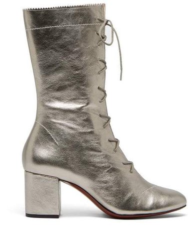 Forever Metallic Lace Up Leather Boots - Womens - Silver