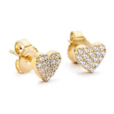 CZs Pave My Heart Gold Stud Earrings