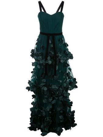 Marchesa Notte, flower-embellished maxi dress