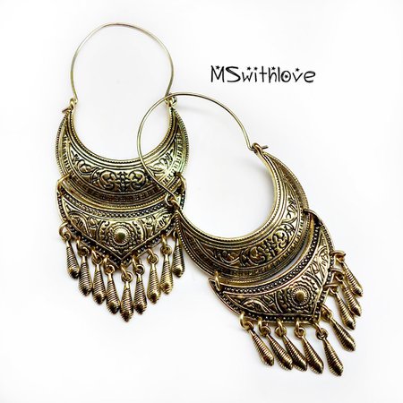 Vintage Bohemian Earrings Boho Style Tibetan Carved Beads