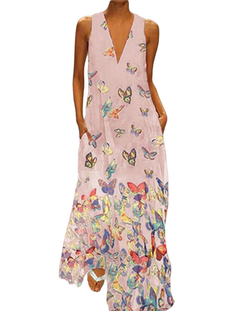 Butterfly Print Boho Maxi Dress