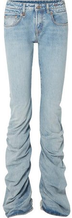 Shirring Boy Boot Ruched Distressed Mid-rise Jeans - Light denim