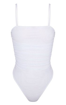 Shape White Mesh Ruched Thong Bodysuit | PrettyLittleThing USA