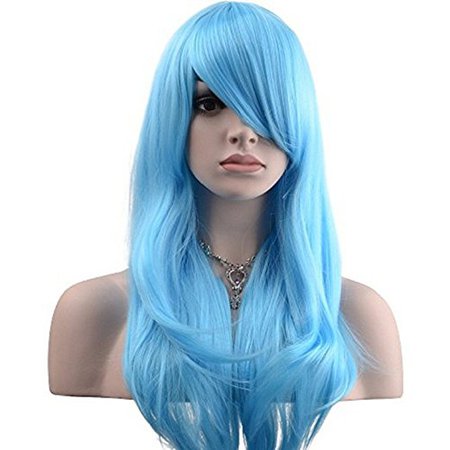YOPO 28" Wig Long Big Wavy Hair Women Cosplay Party Costume Wig(Light Blue)